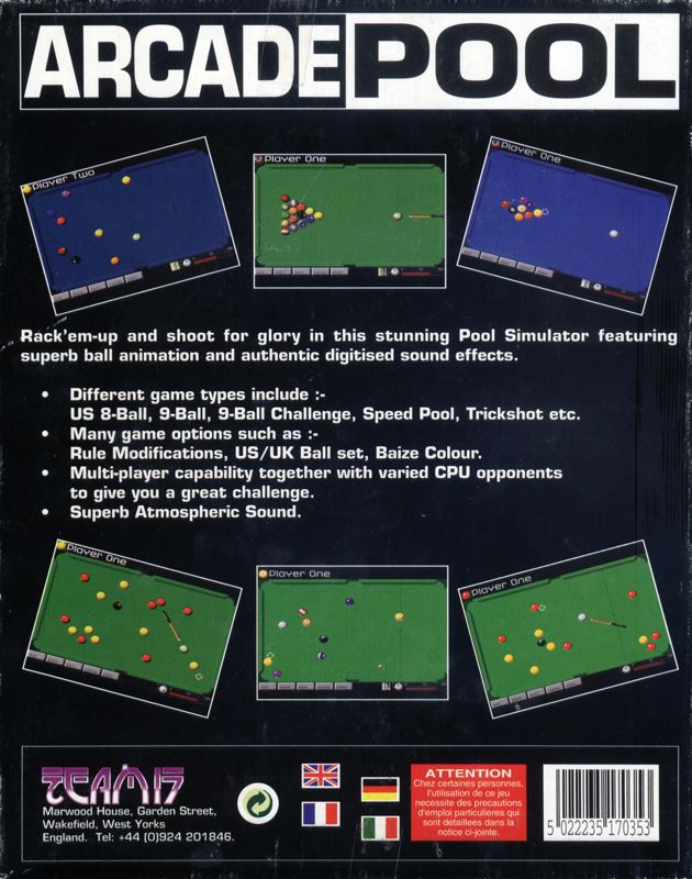 Arcade Pool box art for Amiga CD32